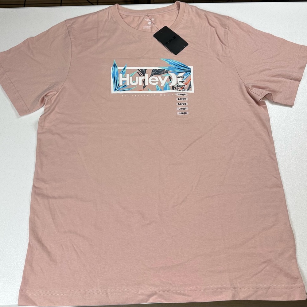 New Hurley Women’s Pink Graphic Floral Short Sleeve T-Shirt Size Large Cotton